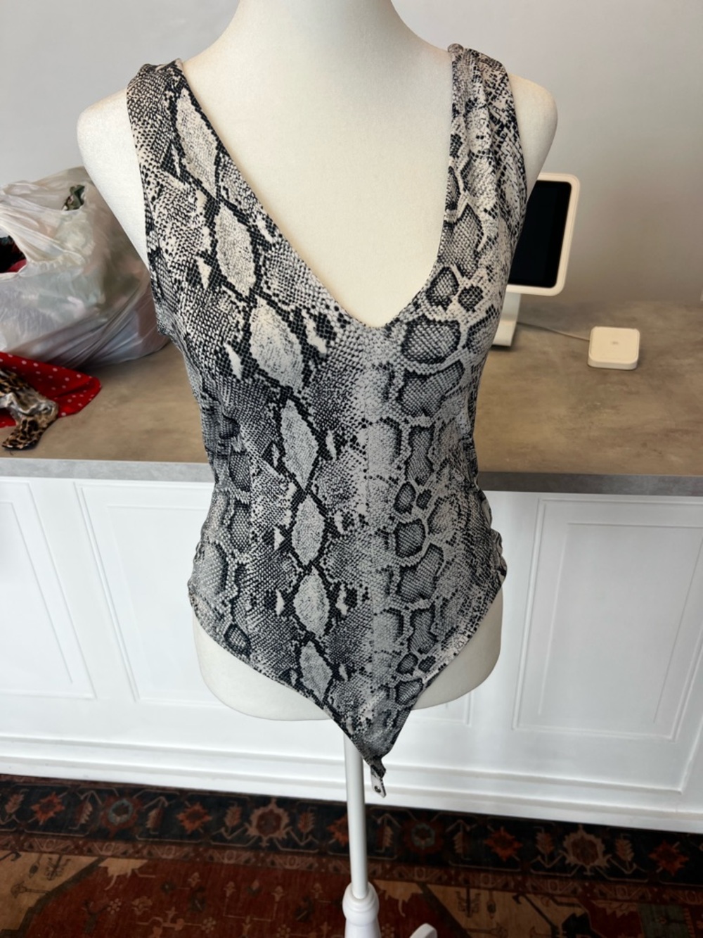 Lulu's Black & White Snake-Print Bodysuit